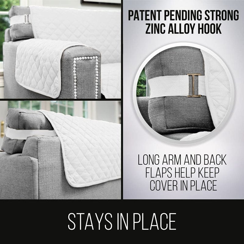 Sofa Shield Recliner Slip Cover with Patented Strap, Cushion Protector, US Designed Reversible Stain and Dog Tear Resistant Slipcover, 28 inch Seat, Washable Covers for Dogs Pets Kids, White - Image 3